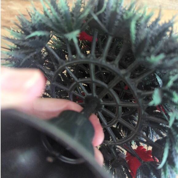 Vtg 1950s Tabletop Plastic Christmas Tree with Red Flocked Ornaments Gold Star - Picture 8 of 10